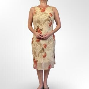 Vintage 90s F.L.P. floral chiffon midi dress cream ivory women 12